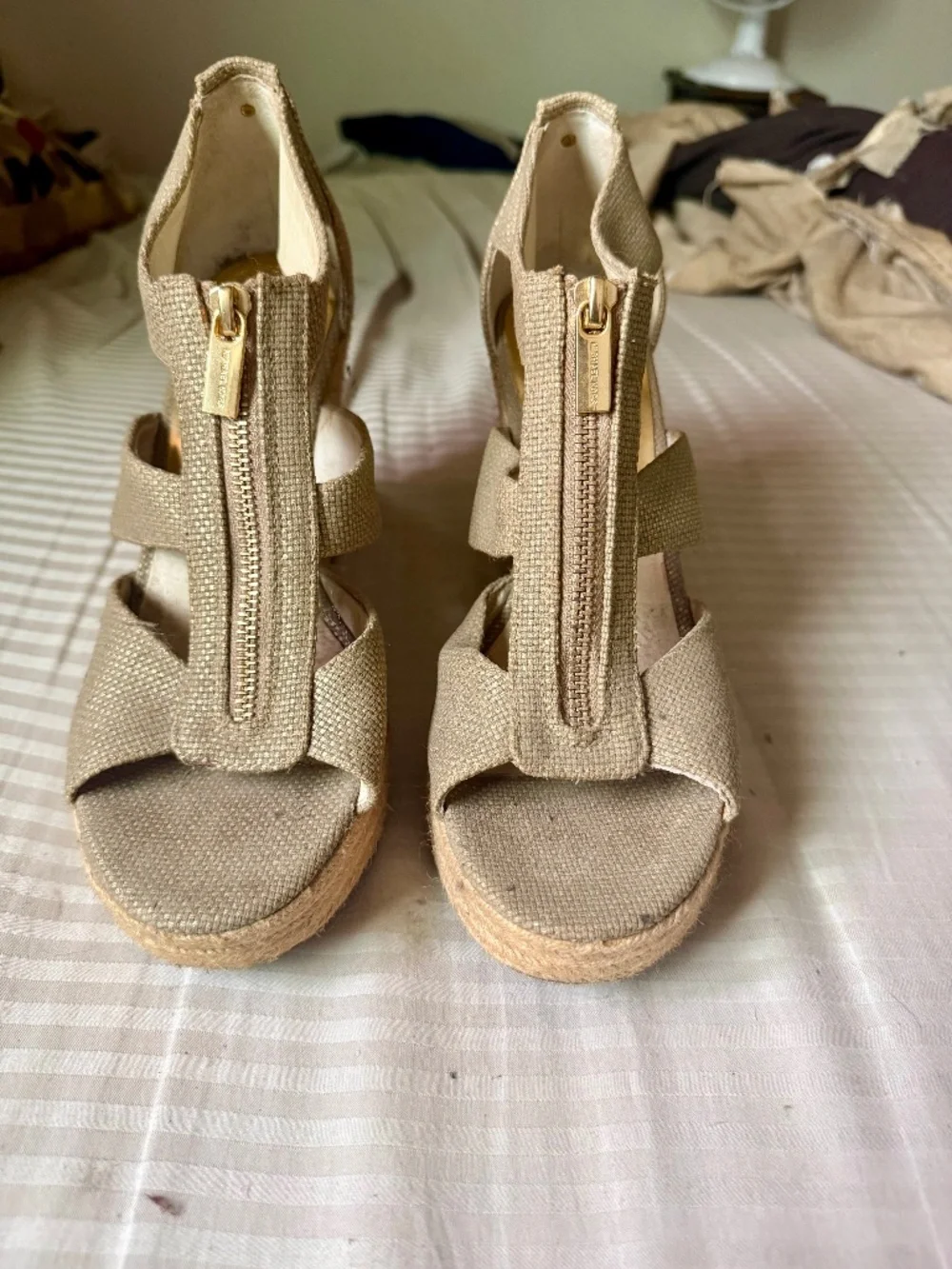 Michael Kors Champagne Shimmer Gold Gladiator Wedge Sandals